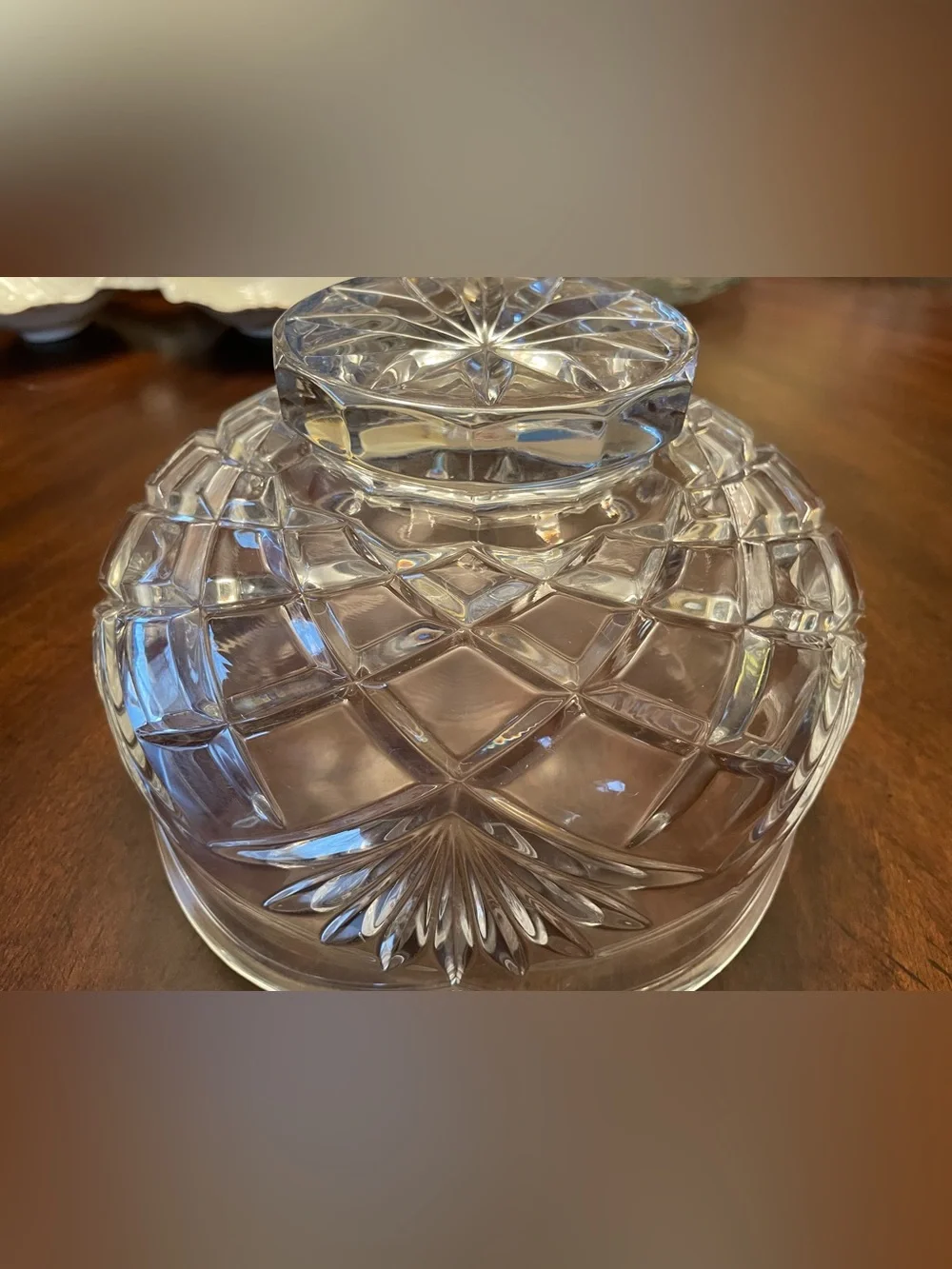 Vintage Clear Cut-Glass Serving Bowl with Scalloped Edge Design